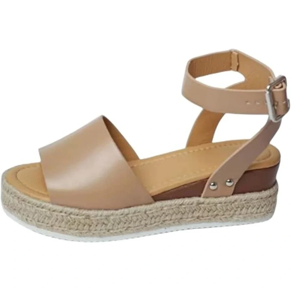 Ertupe Womens Open Toe Espadrilles Dressy Platform Sandals Khaki NEW Size 10